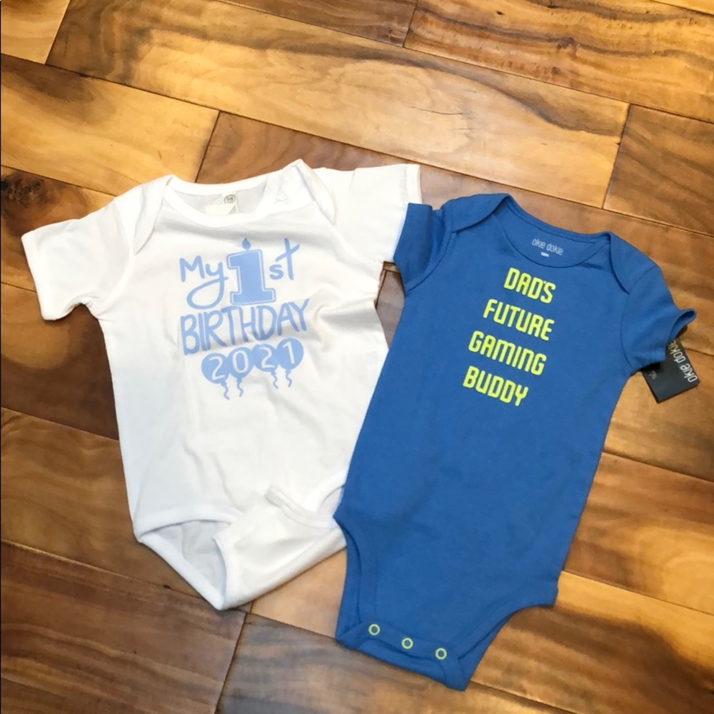 Two onesies Bday Gaming Buddy NWT 18 months